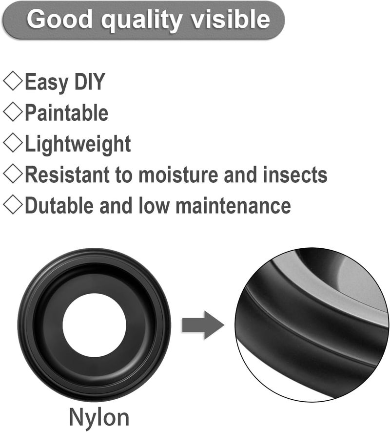 ELFCAB 2 Pack Black Molded Nylon Ceiling Medallion for Light Fixtures and Ceiling Fans 10"OD x 4"ID x 1"P (Fits Canopies up to7-1/4") - Image 3